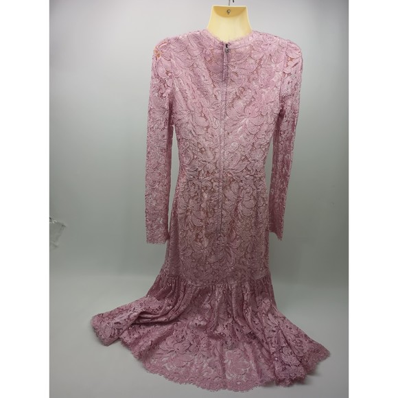 Dolce & Gabbana Pink Floral Guipure Lace Flounce Hem Midi Dress Silk Size 38 - Picture 4 of 5